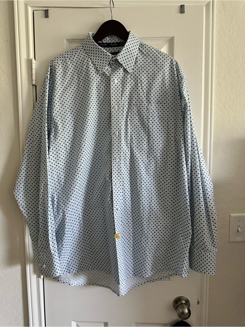 Wrangler George Strait Men's Blue & White Geometric Stretch Western Shirt, XLT